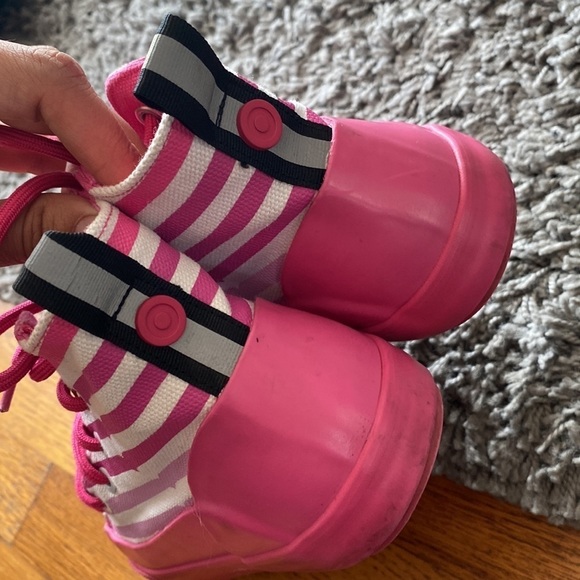 Hunter for Target Pink White Stripe Rain Boot Rubber Canvas High Top Sneaker 1 - Picture 9 of 14